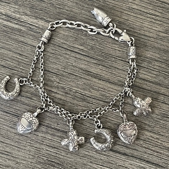 Brighton Jewelry - Brighton charm bracelet hearts cross horseshoe 7” silver tone